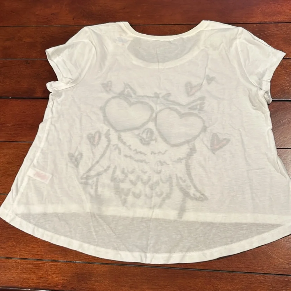 NWT Justice White Cropped Owl Heart Rainbow Glasses Size 18